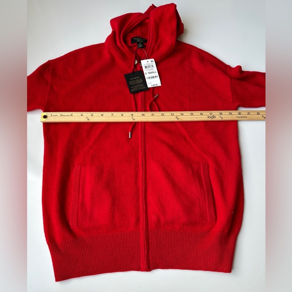 NWT Charter Club Luxury Red 100% Cashmere Full Zip Hoodie Sweater Women's XS - Picture 9 of 9